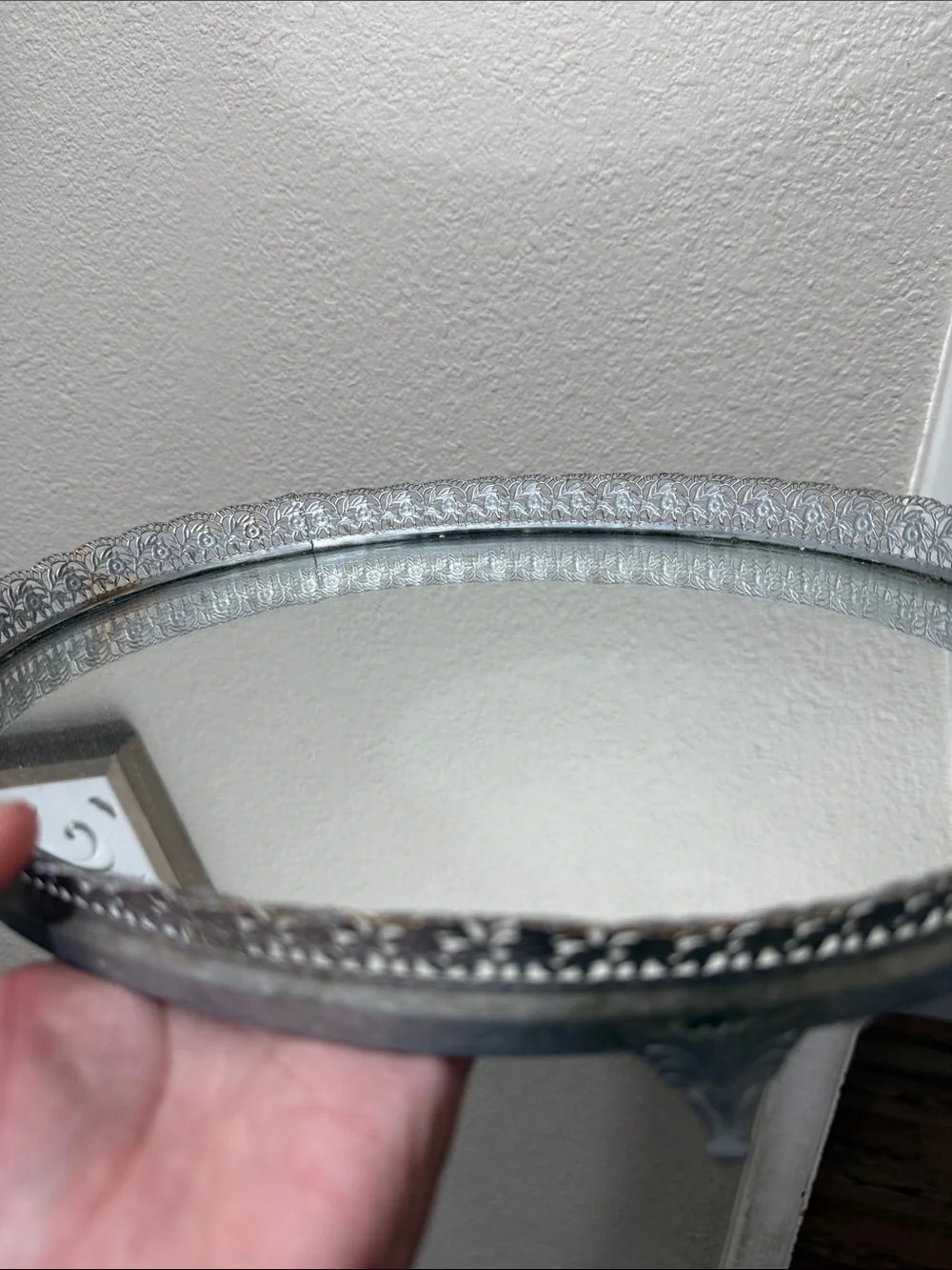 Vintage Filigree Oval Mirrored Vanity Tray